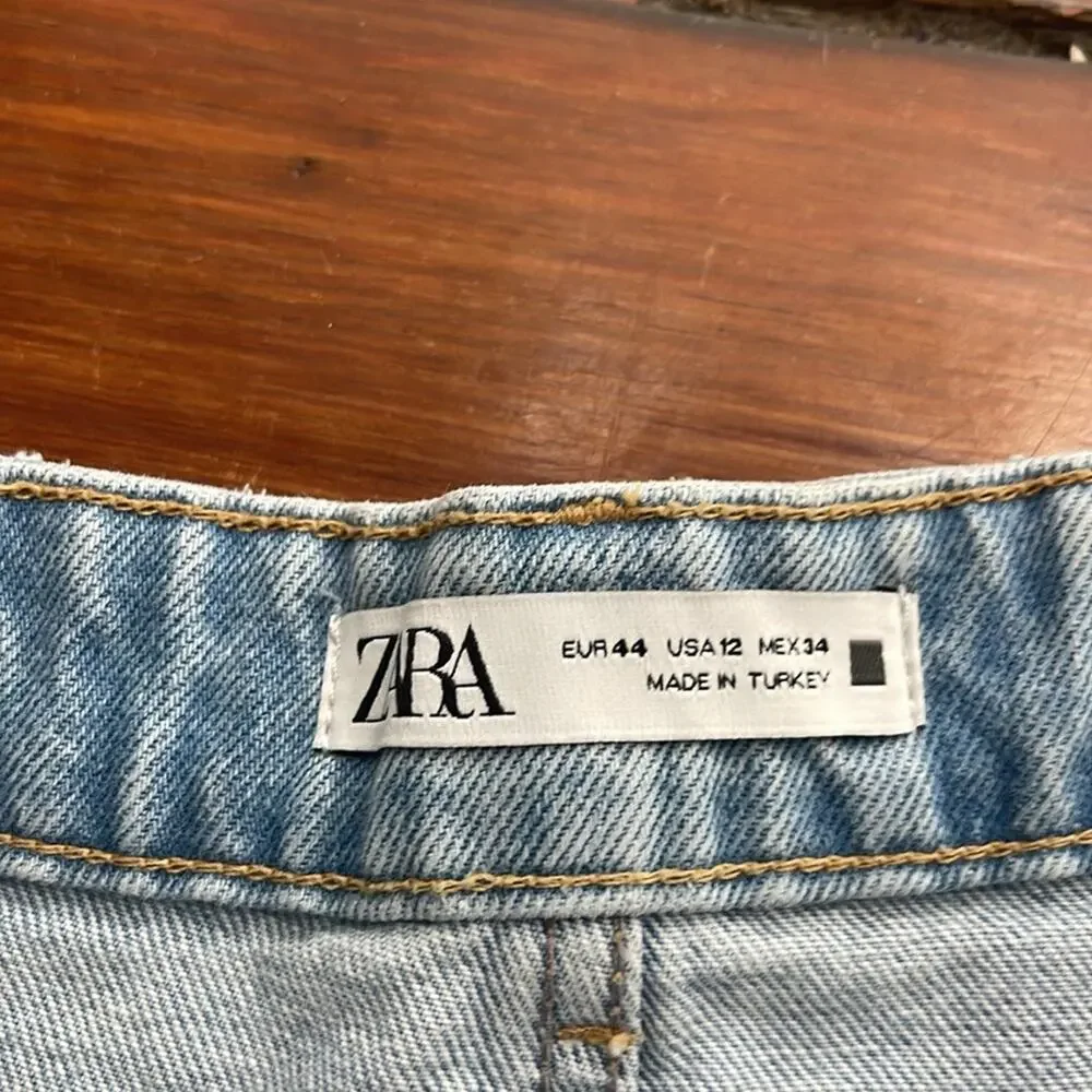 Zara long inseam hi rise button fly denim jean shorts sz 12